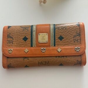 MCM Cognac and Orange Logo Wallet